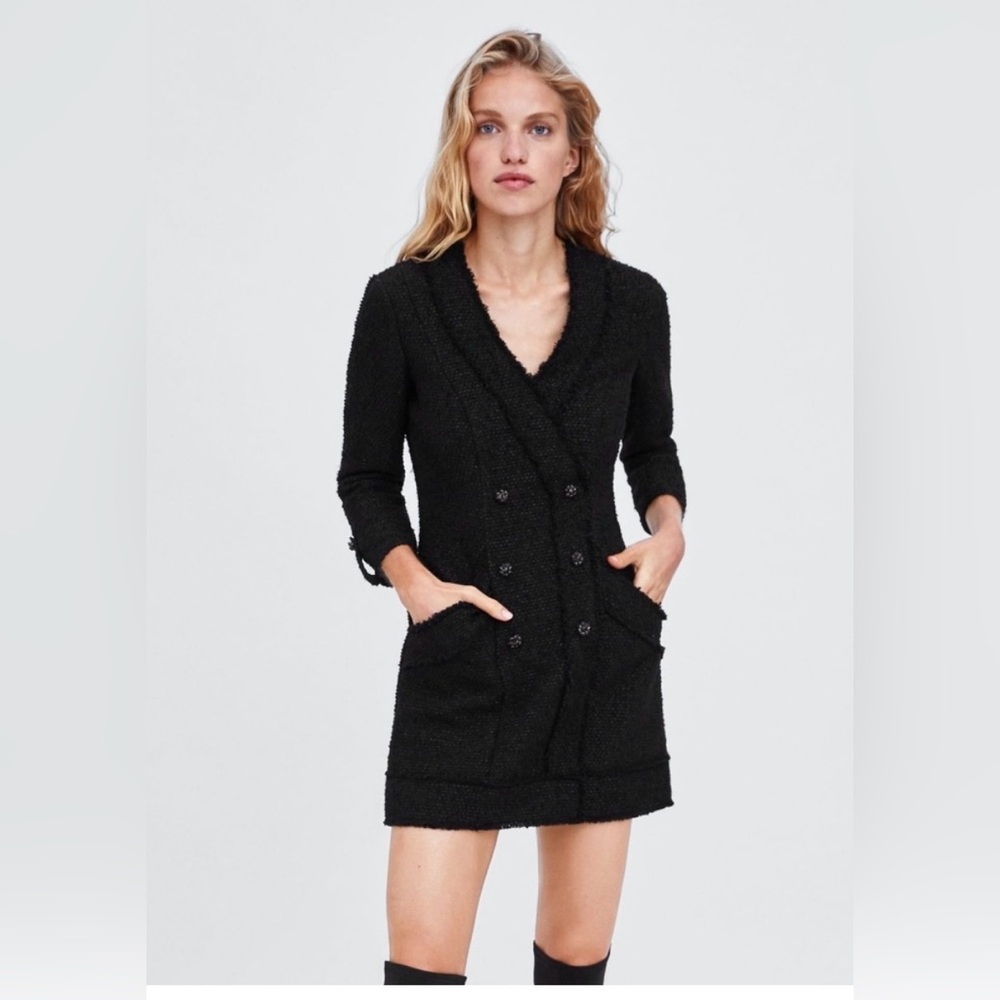 Zara Black Double-Breasted Mini Dress